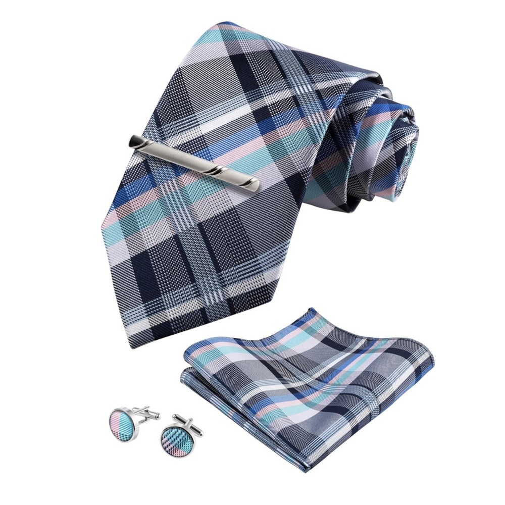 Mens Ties Set in Gift Box/ Plaid Pink Checkered Tie Set Gift for Men